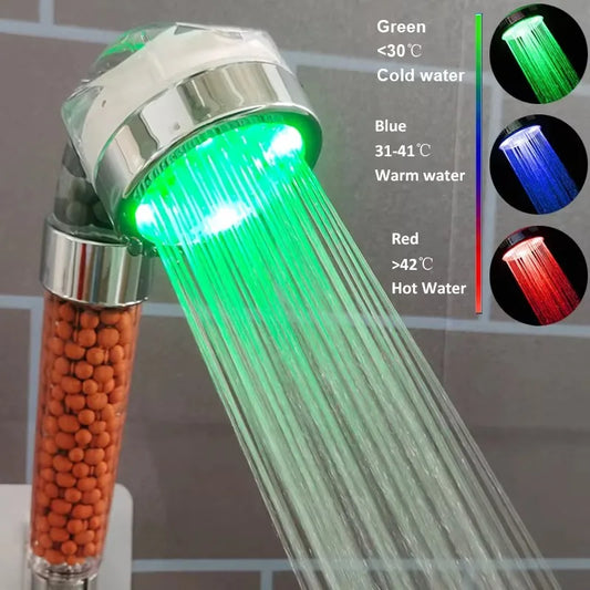 Bathroom Handheld 3/7 Color Changing High Pressure Water Saving Sensor Negative Ion Filter Rain Led Shower Head Nozzle for Bath - Mockingbird-Solutions Store